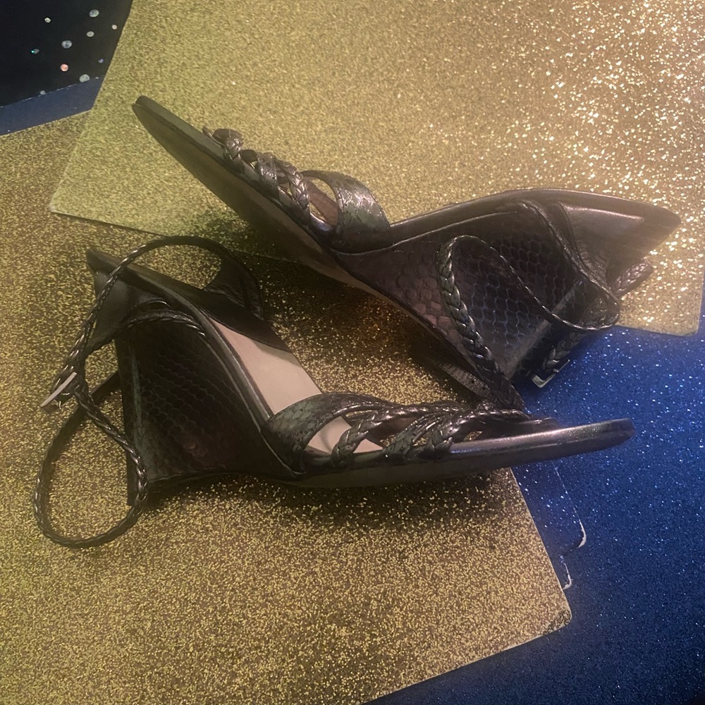 DIOR METALLIC GREY-PEWTER BRAIDED LEATHER WEDGE VNTG 7 ELEGANT LUX Shoes $ FIRM - Picture 9 of 11